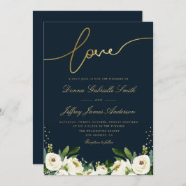 Invitación guión dorado marfil jardín blanco boda de marina f
