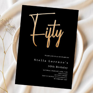 Invitación Guión dorado negro elegante 50 cumpleaños