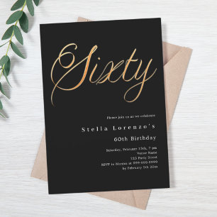 Invitación Guión dorado negro elegante cumpleaños número 60