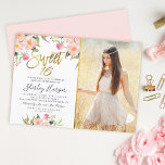 Invitación Guión dorado rosado Floral dulce 16 foto de cumple<br><div class="desc">Guión dorado rosado con sabor dulce 16 Invitación a foto por cumpleaños</div>