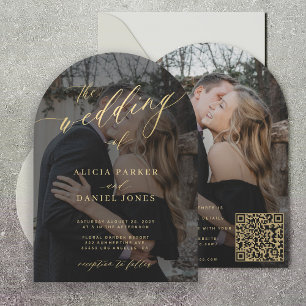 Invitación Guión dorado superpuesto de foto en un boda RSVP