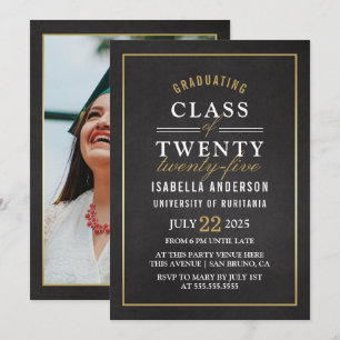 Invitación Guión dorado y blanco en el tablero de Chalkboard 