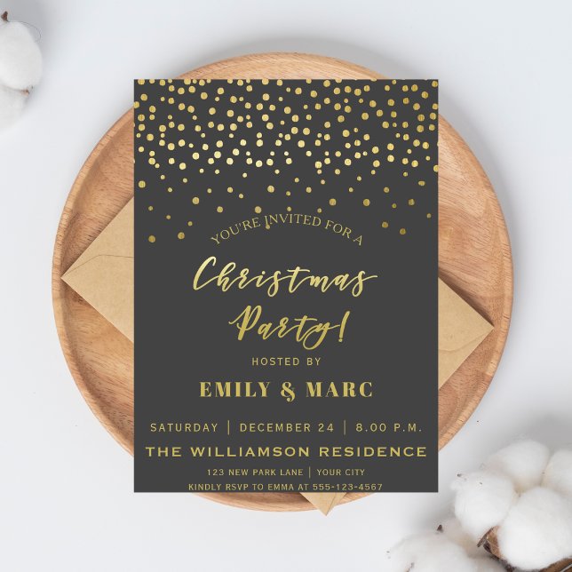 Invitación Guión dorado y confetti | Fiesta de Navidades (Subido por el creador)