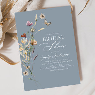 Invitación Guión Duste Blue Wildflower Bridal Shower