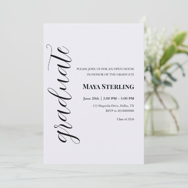 Invitación Guión Editorial Moderno para Graduación (Anverso de pie)