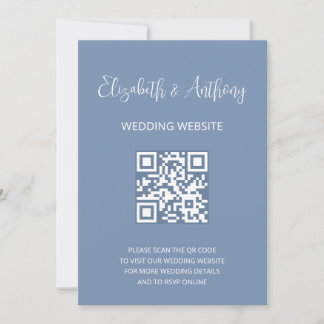 Invitación Guión elegante azul turbio | QR Código Boda RSVP