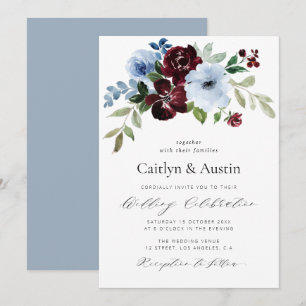 Invitación guión elegante burgundy polvoriento boda floral az