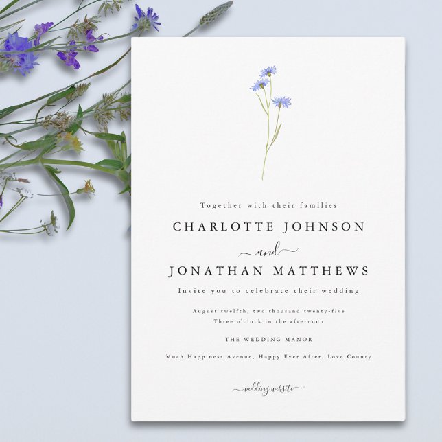 Invitación Guión elegante de flor silvestre simple (Simple wildflower elegant boho wedding invitation )