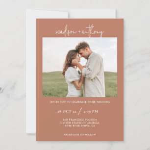 Invitación Guión elegante de terracota oxidada con Boda fotog