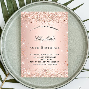 Invitación Guión elegante del purpurina de oro del rosa de cu
