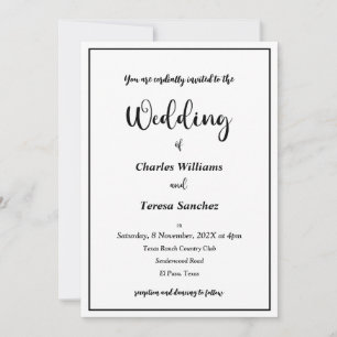 Invitación Guión elegante en blanco y negro