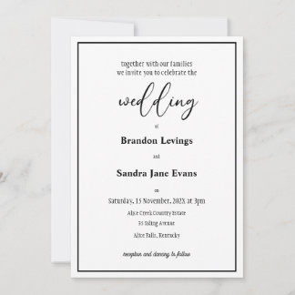 Invitación Guión elegante en blanco y negro