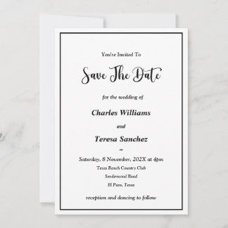 Invitación Guión elegante en blanco y negro