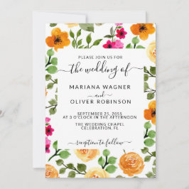 Invitación Guión elegante floral rosa y Naranja