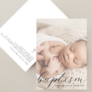 Invitación Guion elegante foto borrosa simple bautizo