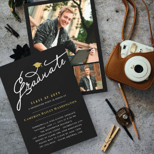 Invitación Guión Elegante Graduado Fiesta Moderna de Graduaci