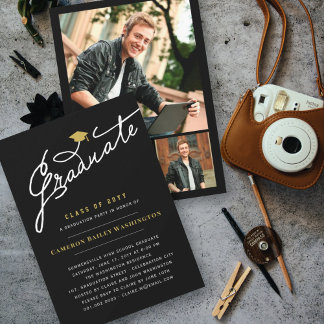 Invitación Guión Elegante Graduado Fiesta Moderna de Graduaci
