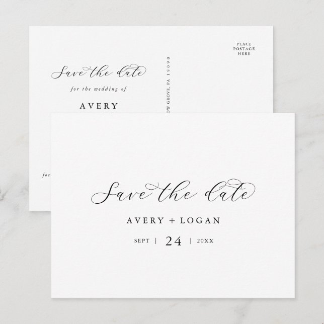 Invitación Guión elegante horizontal Guardar la postal de fec (Anverso / Reverso)