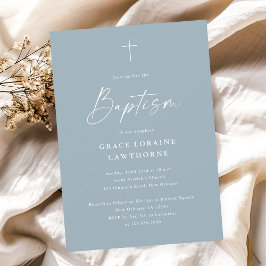 Invitación Guion elegante moderno azul polvoriento bautizo de