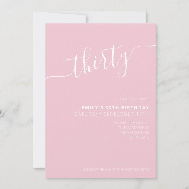 Invitación Guión elegante moderno con letras a mano 30 cumple (Anverso)