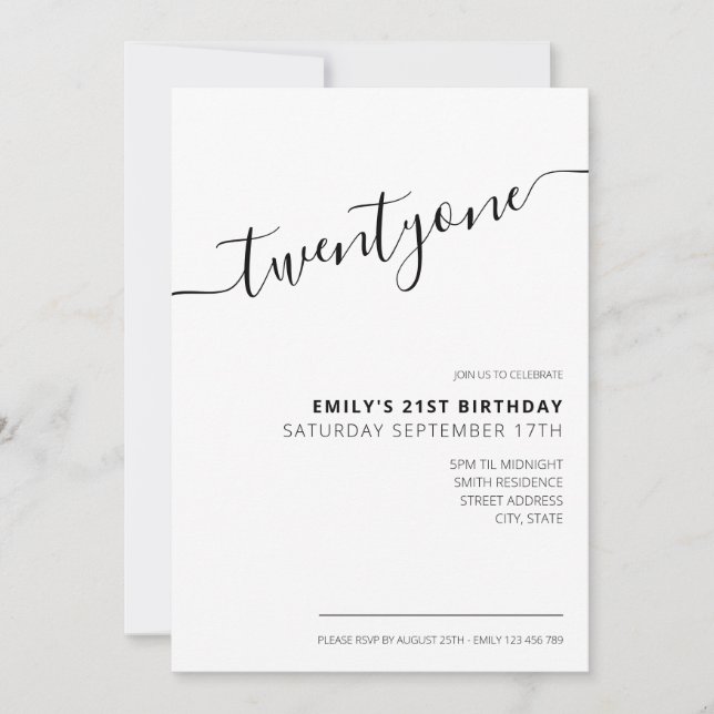Invitación Guión elegante moderno Cumpleaños 21 (Anverso)