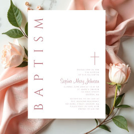 Invitación Guion elegante moderno rosa bautizo de niñas