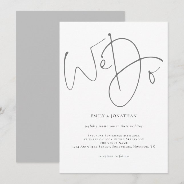 Invitación Guión elegante que hacemos Boda gris Minimalista (Anverso / Reverso)