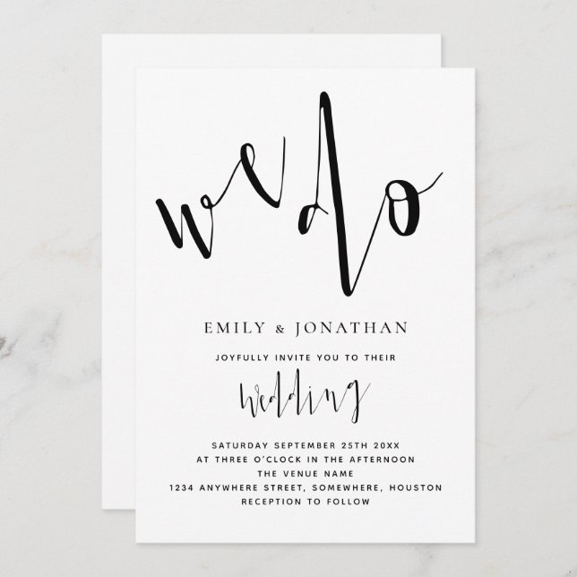 Invitación Guión elegante que hacemos Boda negro y blanco (Anverso / Reverso)