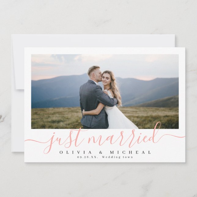 Invitación Guión elegante "recién casado" moderno boda de fot (Anverso)
