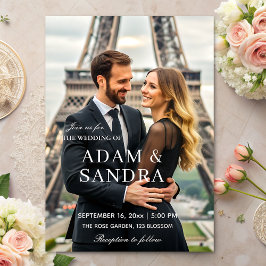 Invitación Guión elegante Sobreposición Boda blanco negro mod