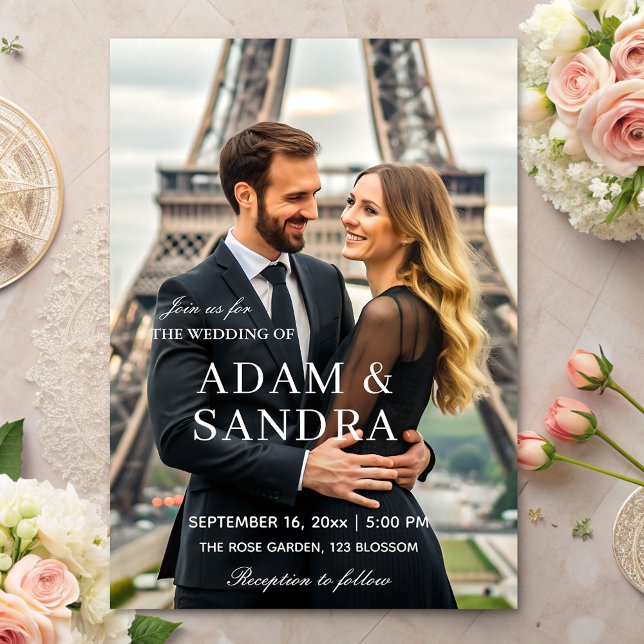 Invitación Guión elegante Sobreposición Boda blanco negro mod (Subido por el creador)