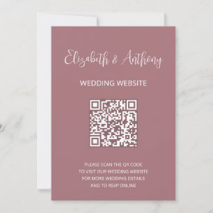 Invitación Guión elegante y Rosa polvoriento   QR Código Boda