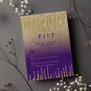 Invitación Guión en blanco oscuro purpurina de oro púrpura RS