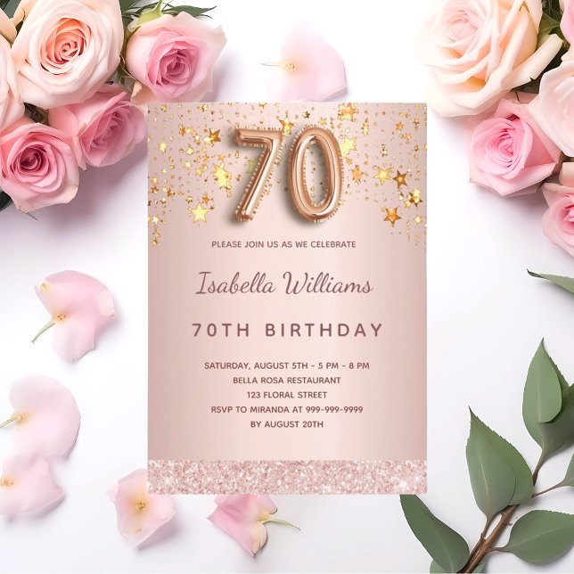 Invitación Guión en globo de estrellas rosadas de rosa de 70  (Subido por el creador)