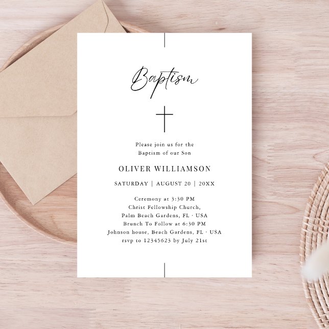 Invitación Guión en línea Bautismo neutral de género blanco y (Subido por el creador)