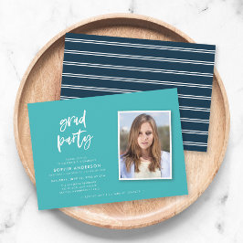 Invitación Guión Fiesta de Graduación Foto Turquesa y Azul