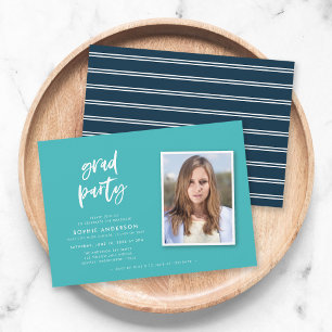 Invitación Guión Fiesta de Graduación Foto Turquesa y Azul