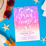 Invitación Guión fiesta de la piscina de agua de Guay girando<br><div class="desc">Guay pool fiesta de fondo de agua guión de foto giratoria rosado gradiente de sirena morada Sweet 16 cumpleaños invitación con una caligrafía retro y fresca . Una invitación divertida y fresca para una fiesta de verano</div>