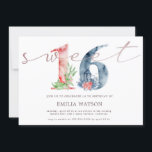 Invitación Guión floral acuarela rosa oro dulce dieciséis<br><div class="desc">Guión de acuarela floral y aireado "16" con Relieve metalizado oro rosa para escritura personalizado "dulce" y diseño de paisaje moderno con toda la información en un elegante y hermoso tipo de letra serif. En el reverso se mantiene la misma paleta de acuarela roja y azul para un aspecto completo....</div>