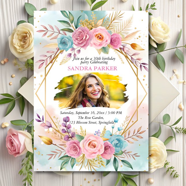 Invitación Guión floral moderno Elegante Moda fotográfica Cum (Subido por el creador)