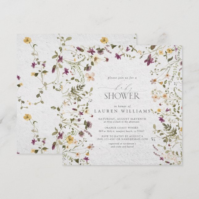Invitación Guión floral para arco de flores silvestres Baby S (Anverso / Reverso)