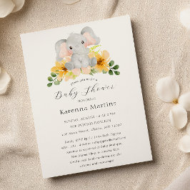 Invitación Guión floral para elefantes modernos Baby Shower
