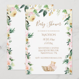 Invitación Guión floral rosa de la niña bebé elegancia Baby S