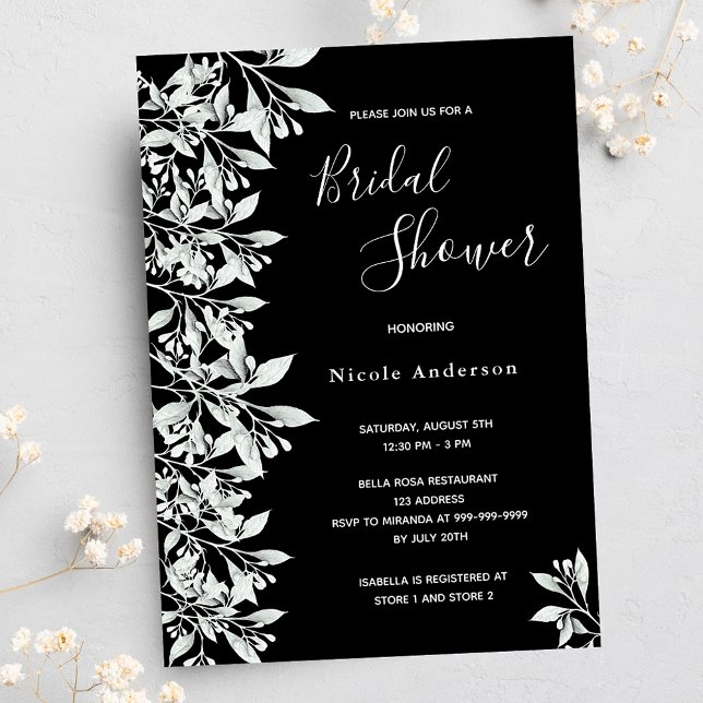 Invitación Guión follaje botánico negro Bridal Shower (Subido por el creador)