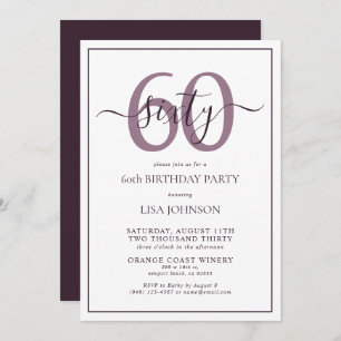 Invitación Guión formal 60 de cumpleaños Plum Purple clásico