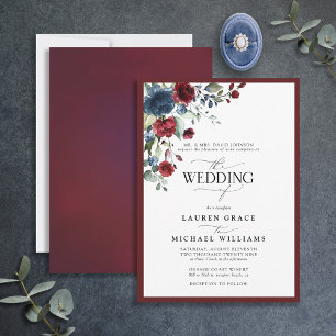 Invitación Guión formal de color de agua floral de Borgoña y 