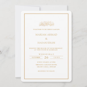 Invitación Guion Formal Mínimo Marco de Oro Boda Musulmana