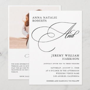 Invitación Guión fotográfico blanco y negro y Boda de código