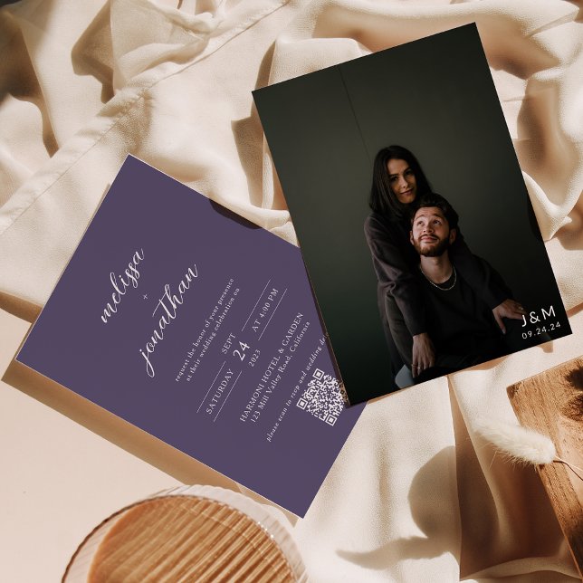 Invitación Guión fotográfico de lavanda Monograma Boda de cód (Subido por el creador)