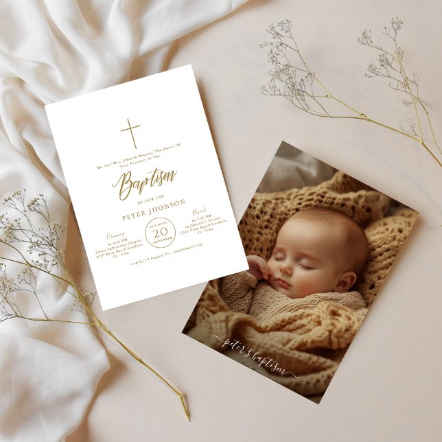 Invitación Guión fotográfico simple Gama de oro Baptismo neut (Subido por el creador)